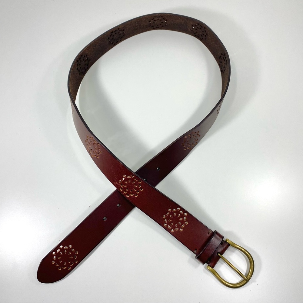 Lucky Brand Los Angeles Blossom Laser Cut Out Cognac Brown Casual Leather Belt L - Picture 12 of 14